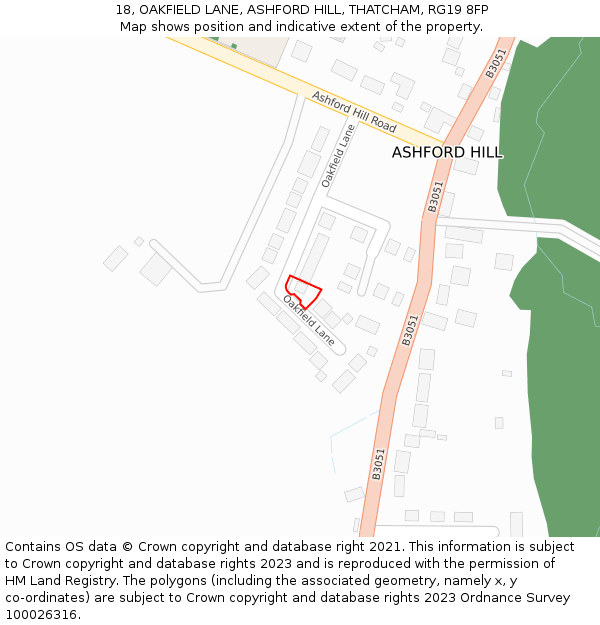 18, OAKFIELD LANE, ASHFORD HILL, THATCHAM, RG19 8FP: Location map and indicative extent of plot