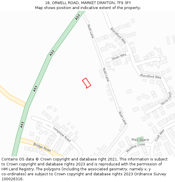 18, ORWELL ROAD, MARKET DRAYTON, TF9 3FY: Location map and indicative extent of plot