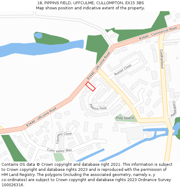 18, PIPPINS FIELD, UFFCULME, CULLOMPTON, EX15 3BS: Location map and indicative extent of plot