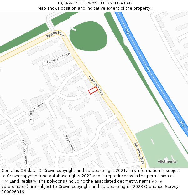 18, RAVENHILL WAY, LUTON, LU4 0XU: Location map and indicative extent of plot