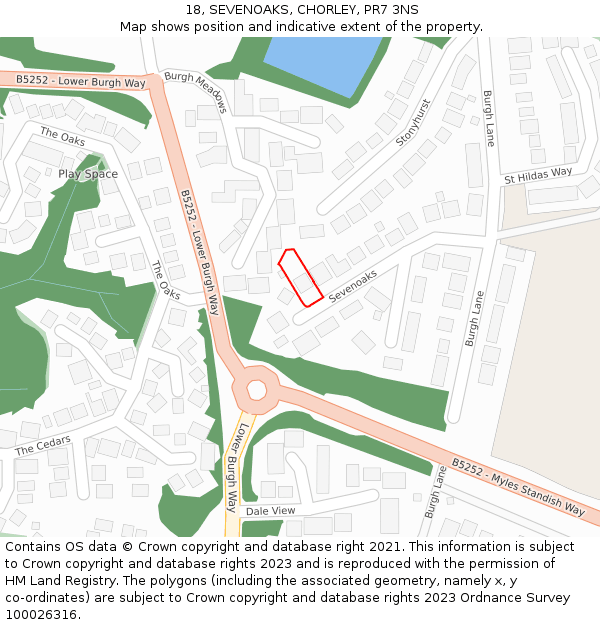 18, SEVENOAKS, CHORLEY, PR7 3NS: Location map and indicative extent of plot