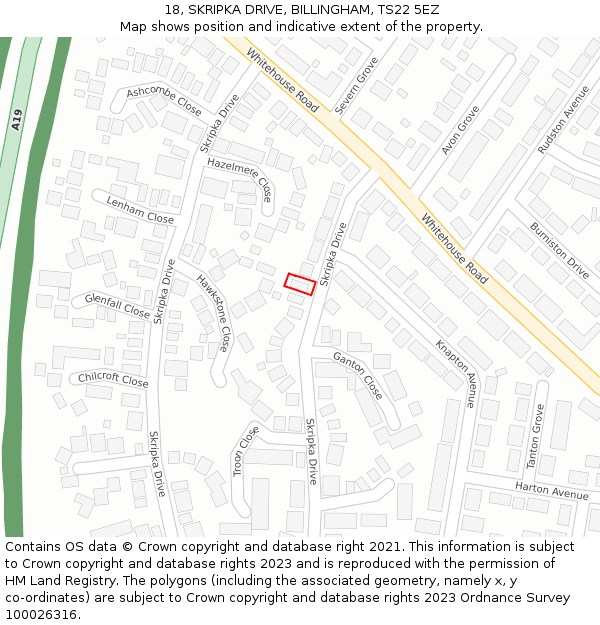 18, SKRIPKA DRIVE, BILLINGHAM, TS22 5EZ: Location map and indicative extent of plot