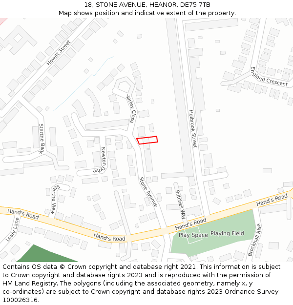 18, STONE AVENUE, HEANOR, DE75 7TB: Location map and indicative extent of plot