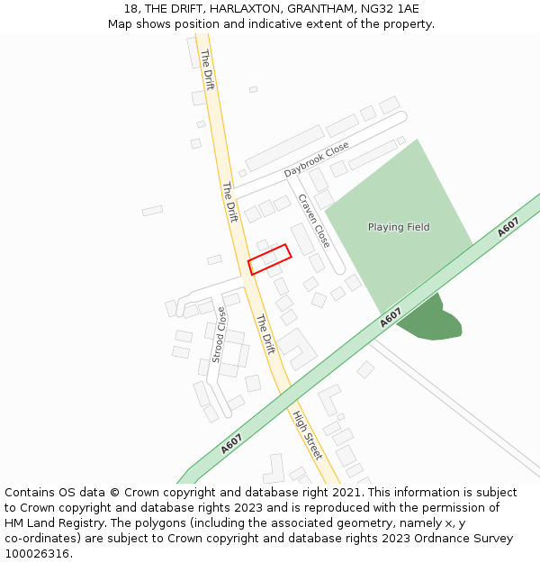 18, THE DRIFT, HARLAXTON, GRANTHAM, NG32 1AE: Location map and indicative extent of plot