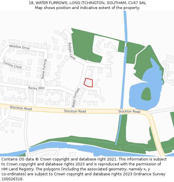 18, WATER FURROWS, LONG ITCHINGTON, SOUTHAM, CV47 9AL: Location map and indicative extent of plot