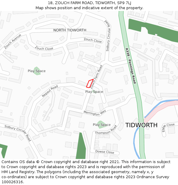 18, ZOUCH FARM ROAD, TIDWORTH, SP9 7LJ: Location map and indicative extent of plot