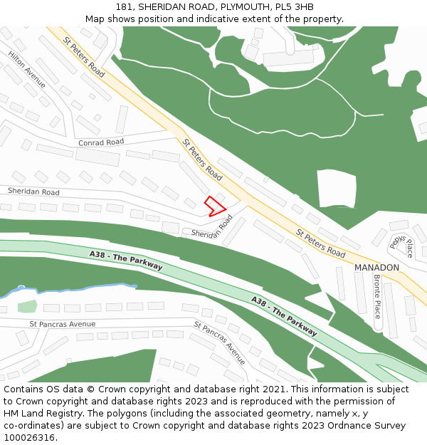 181, SHERIDAN ROAD, PLYMOUTH, PL5 3HB: Location map and indicative extent of plot