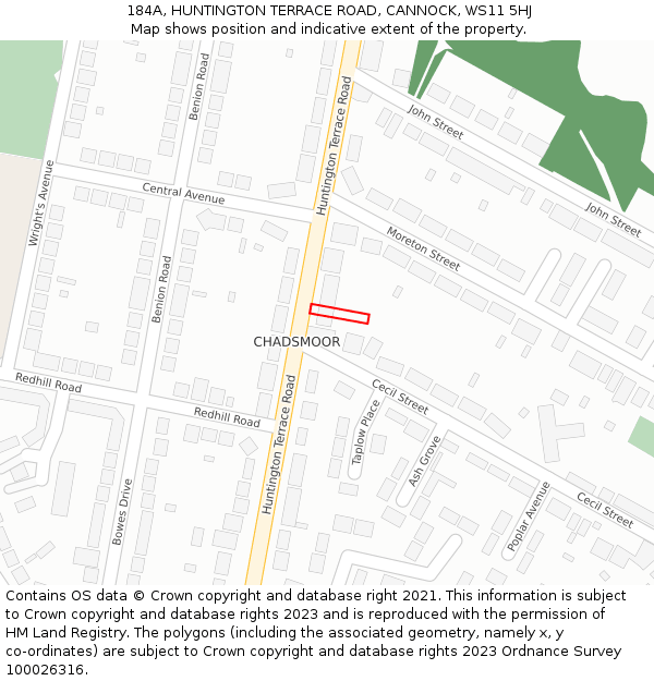 184A, HUNTINGTON TERRACE ROAD, CANNOCK, WS11 5HJ: Location map and indicative extent of plot