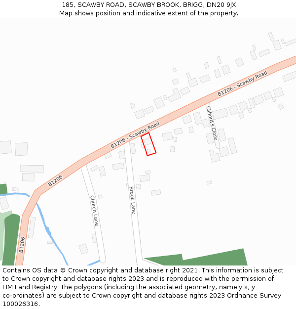 185, SCAWBY ROAD, SCAWBY BROOK, BRIGG, DN20 9JX: Location map and indicative extent of plot