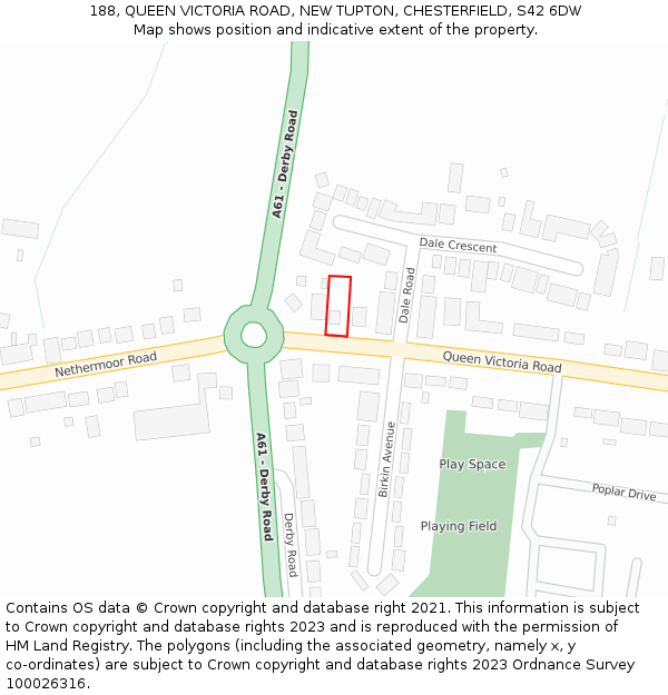 188, QUEEN VICTORIA ROAD, NEW TUPTON, CHESTERFIELD, S42 6DW: Location map and indicative extent of plot