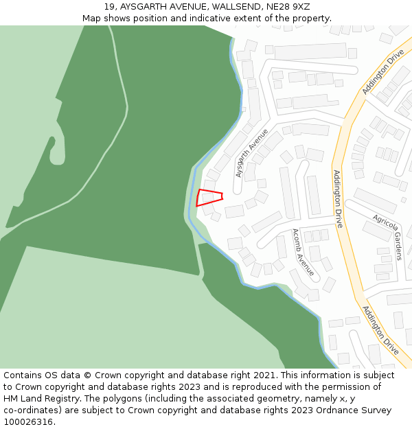 19, AYSGARTH AVENUE, WALLSEND, NE28 9XZ: Location map and indicative extent of plot