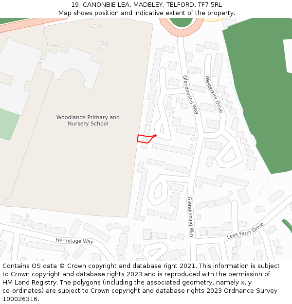 19, CANONBIE LEA, MADELEY, TELFORD, TF7 5RL: Location map and indicative extent of plot