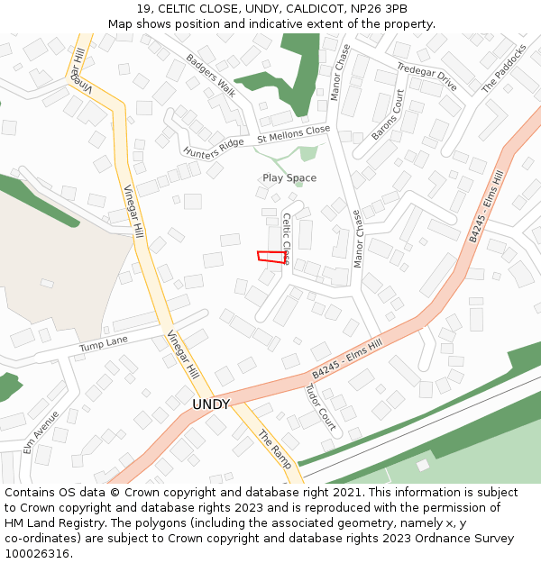 19, CELTIC CLOSE, UNDY, CALDICOT, NP26 3PB: Location map and indicative extent of plot