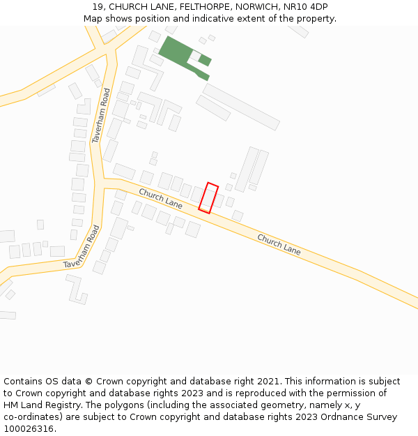 19, CHURCH LANE, FELTHORPE, NORWICH, NR10 4DP: Location map and indicative extent of plot