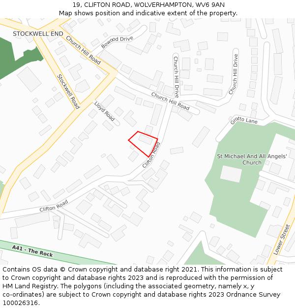 19, CLIFTON ROAD, WOLVERHAMPTON, WV6 9AN: Location map and indicative extent of plot