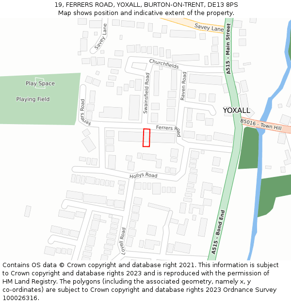 19, FERRERS ROAD, YOXALL, BURTON-ON-TRENT, DE13 8PS: Location map and indicative extent of plot