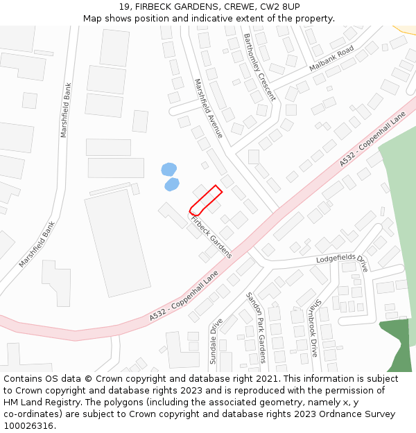 19, FIRBECK GARDENS, CREWE, CW2 8UP: Location map and indicative extent of plot