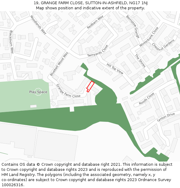 19, GRANGE FARM CLOSE, SUTTON-IN-ASHFIELD, NG17 1NJ: Location map and indicative extent of plot