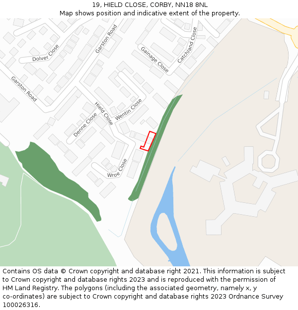 19, HIELD CLOSE, CORBY, NN18 8NL: Location map and indicative extent of plot