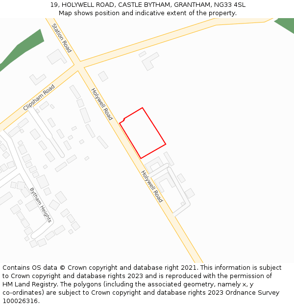 19, HOLYWELL ROAD, CASTLE BYTHAM, GRANTHAM, NG33 4SL: Location map and indicative extent of plot