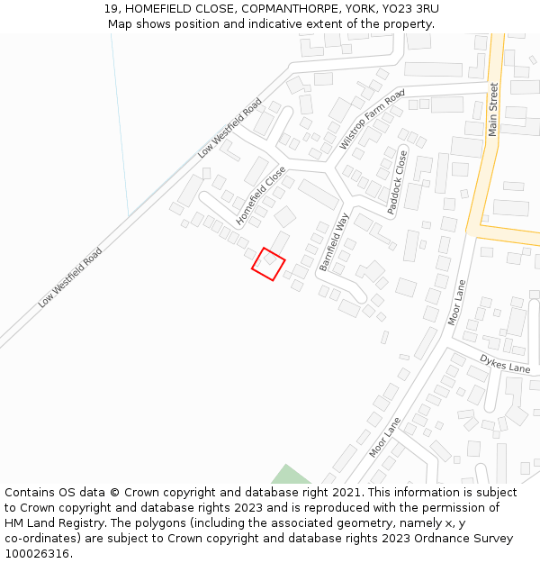 19, HOMEFIELD CLOSE, COPMANTHORPE, YORK, YO23 3RU: Location map and indicative extent of plot