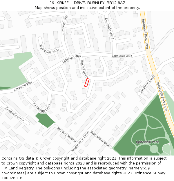 19, KIRKFELL DRIVE, BURNLEY, BB12 8AZ: Location map and indicative extent of plot