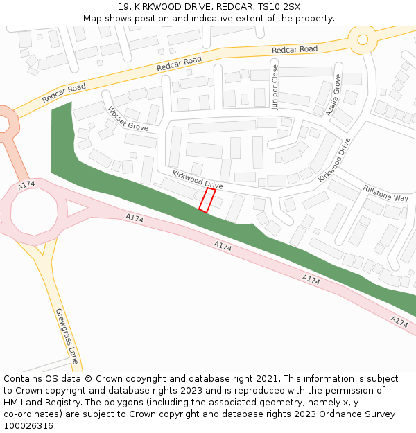 19, KIRKWOOD DRIVE, REDCAR, TS10 2SX: Location map and indicative extent of plot