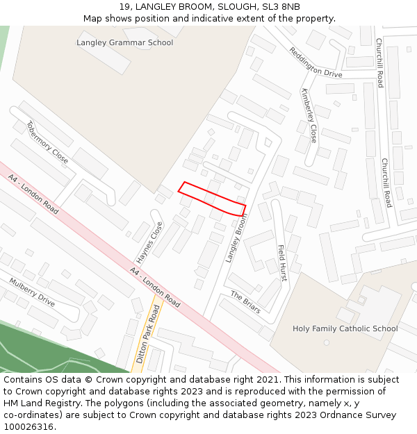 19, LANGLEY BROOM, SLOUGH, SL3 8NB: Location map and indicative extent of plot