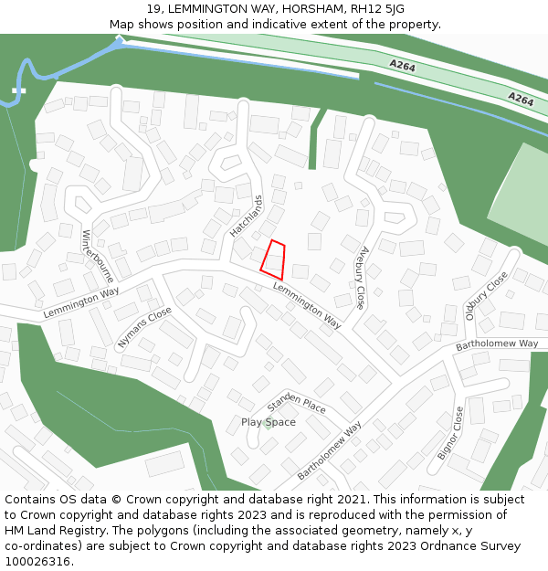 19, LEMMINGTON WAY, HORSHAM, RH12 5JG: Location map and indicative extent of plot