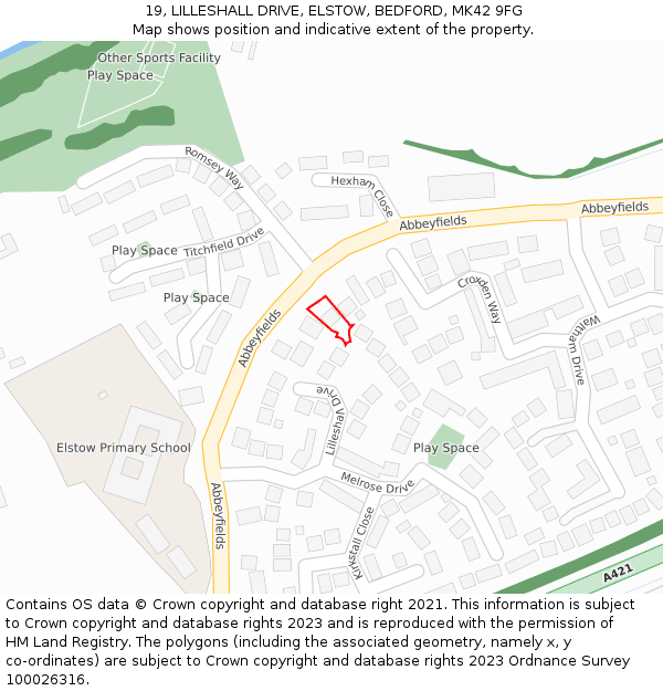 19, LILLESHALL DRIVE, ELSTOW, BEDFORD, MK42 9FG: Location map and indicative extent of plot