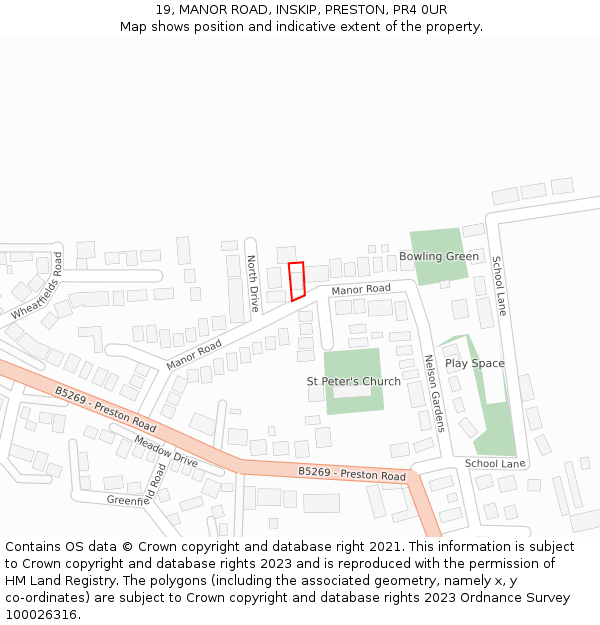 19, MANOR ROAD, INSKIP, PRESTON, PR4 0UR: Location map and indicative extent of plot