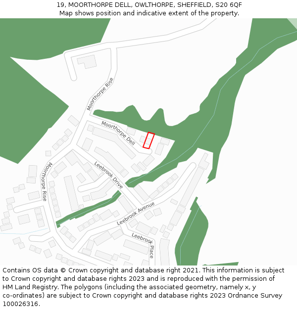 19, MOORTHORPE DELL, OWLTHORPE, SHEFFIELD, S20 6QF: Location map and indicative extent of plot