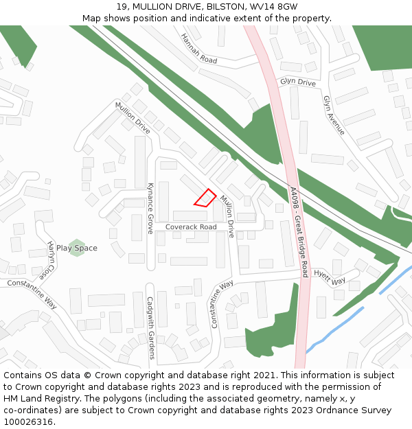 19, MULLION DRIVE, BILSTON, WV14 8GW: Location map and indicative extent of plot