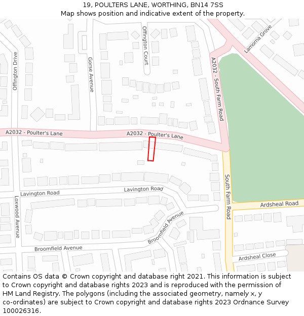 19, POULTERS LANE, WORTHING, BN14 7SS: Location map and indicative extent of plot