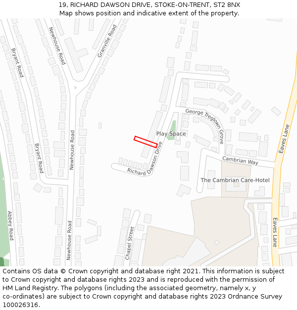 19, RICHARD DAWSON DRIVE, STOKE-ON-TRENT, ST2 8NX: Location map and indicative extent of plot