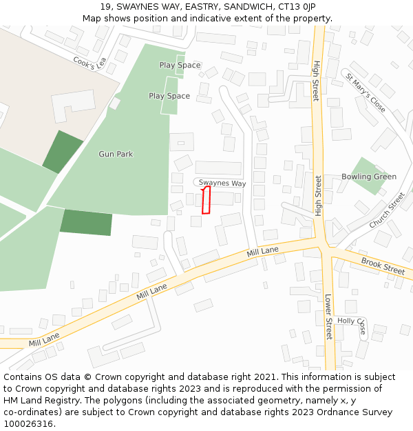 19, SWAYNES WAY, EASTRY, SANDWICH, CT13 0JP: Location map and indicative extent of plot