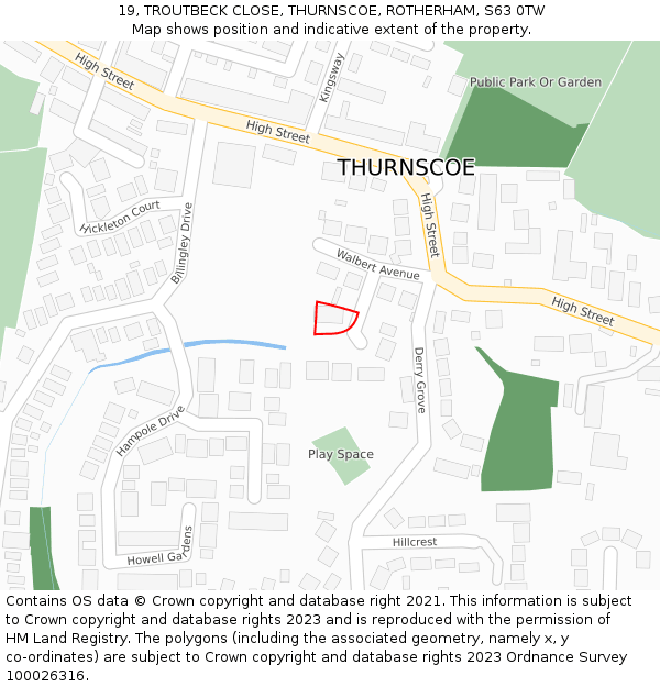 19, TROUTBECK CLOSE, THURNSCOE, ROTHERHAM, S63 0TW: Location map and indicative extent of plot