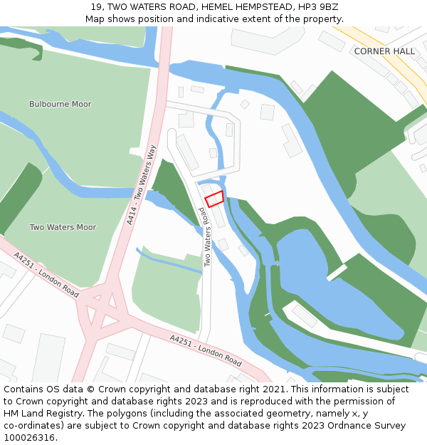 19, TWO WATERS ROAD, HEMEL HEMPSTEAD, HP3 9BZ: Location map and indicative extent of plot