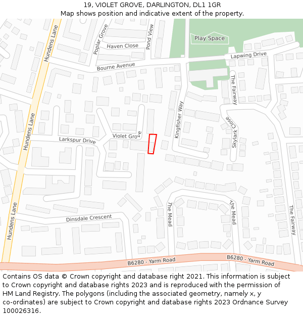 19, VIOLET GROVE, DARLINGTON, DL1 1GR: Location map and indicative extent of plot