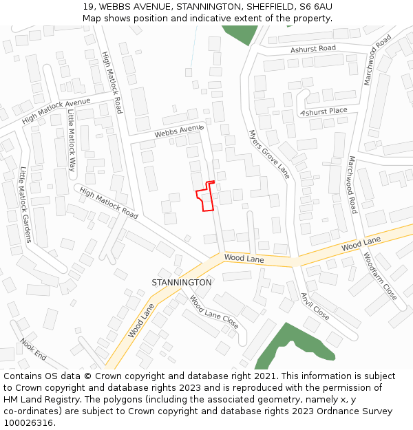 19, WEBBS AVENUE, STANNINGTON, SHEFFIELD, S6 6AU: Location map and indicative extent of plot