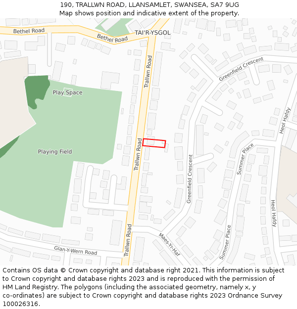 190, TRALLWN ROAD, LLANSAMLET, SWANSEA, SA7 9UG: Location map and indicative extent of plot