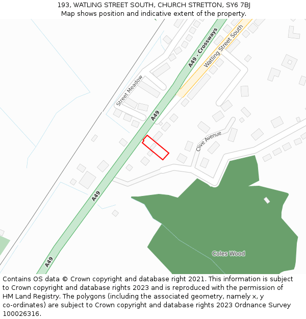 193, WATLING STREET SOUTH, CHURCH STRETTON, SY6 7BJ: Location map and indicative extent of plot