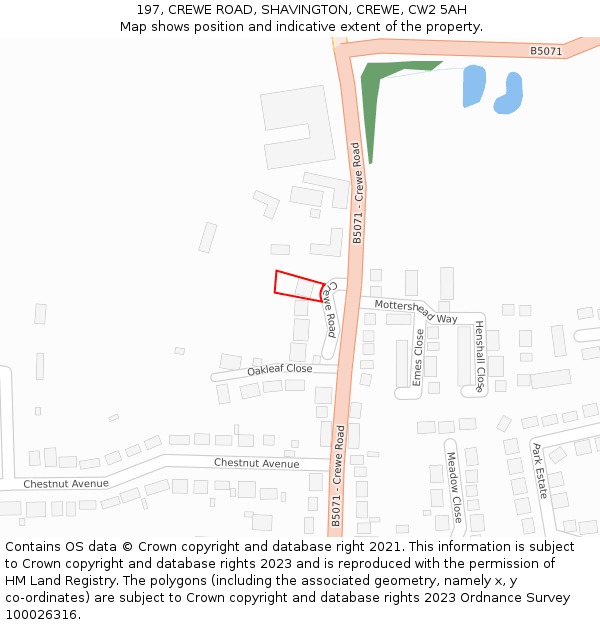 197, CREWE ROAD, SHAVINGTON, CREWE, CW2 5AH: Location map and indicative extent of plot