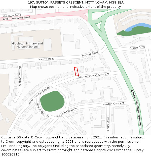 197, SUTTON PASSEYS CRESCENT, NOTTINGHAM, NG8 1EA: Location map and indicative extent of plot