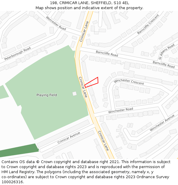 198, CRIMICAR LANE, SHEFFIELD, S10 4EL: Location map and indicative extent of plot