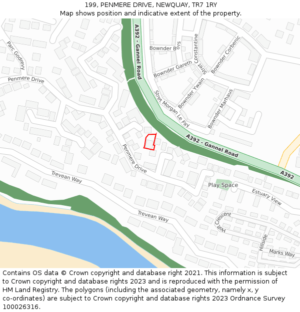 199, PENMERE DRIVE, NEWQUAY, TR7 1RY: Location map and indicative extent of plot