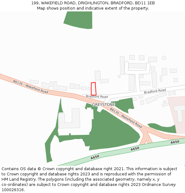 199, WAKEFIELD ROAD, DRIGHLINGTON, BRADFORD, BD11 1EB: Location map and indicative extent of plot