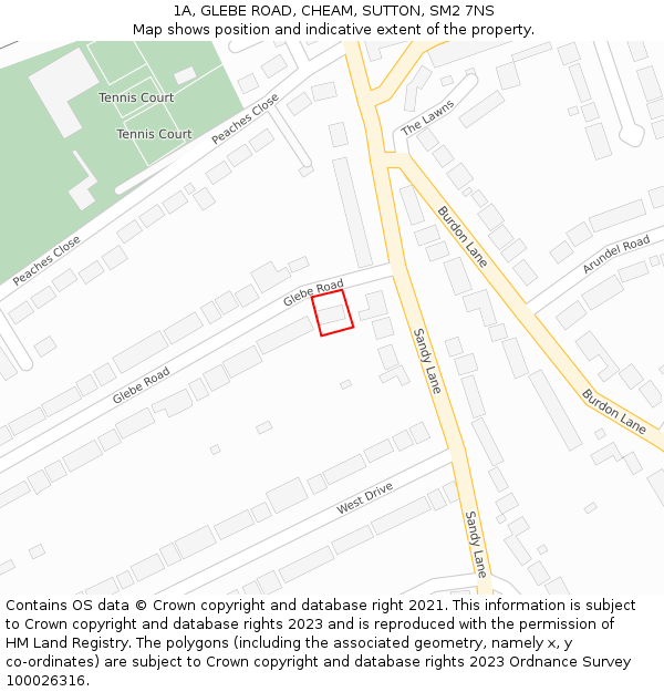 1A, GLEBE ROAD, CHEAM, SUTTON, SM2 7NS: Location map and indicative extent of plot