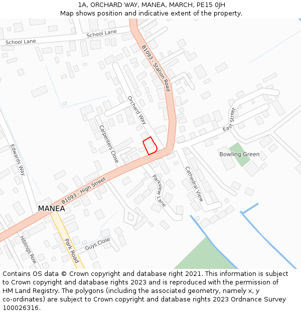 1A, ORCHARD WAY, MANEA, MARCH, PE15 0JH: Location map and indicative extent of plot