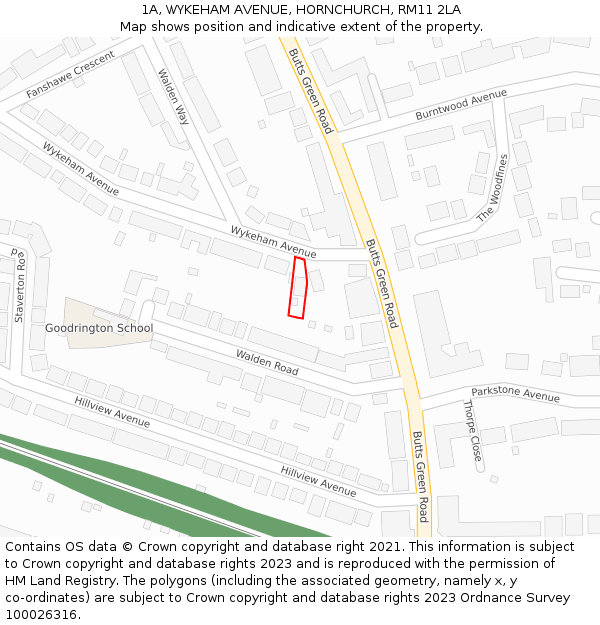 1A, WYKEHAM AVENUE, HORNCHURCH, RM11 2LA: Location map and indicative extent of plot